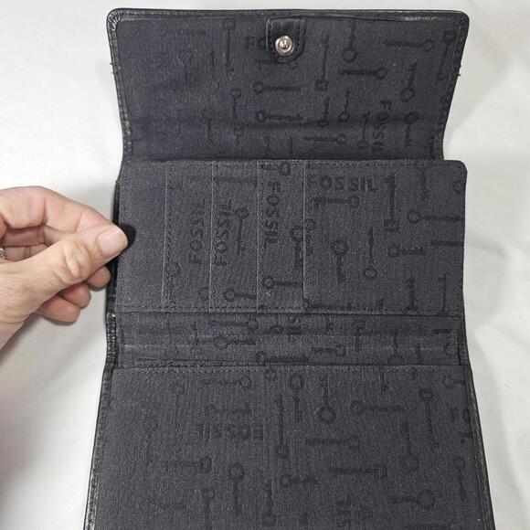 Fossil Long Live Vintage Black Leather Wallet Checkbook Cover 7'' x 4'' - Picture 6 of 8
